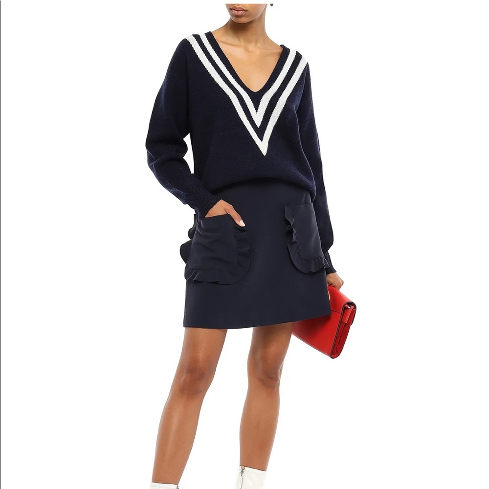 Sandro black mini skirt ribbed with pockets and ruffles